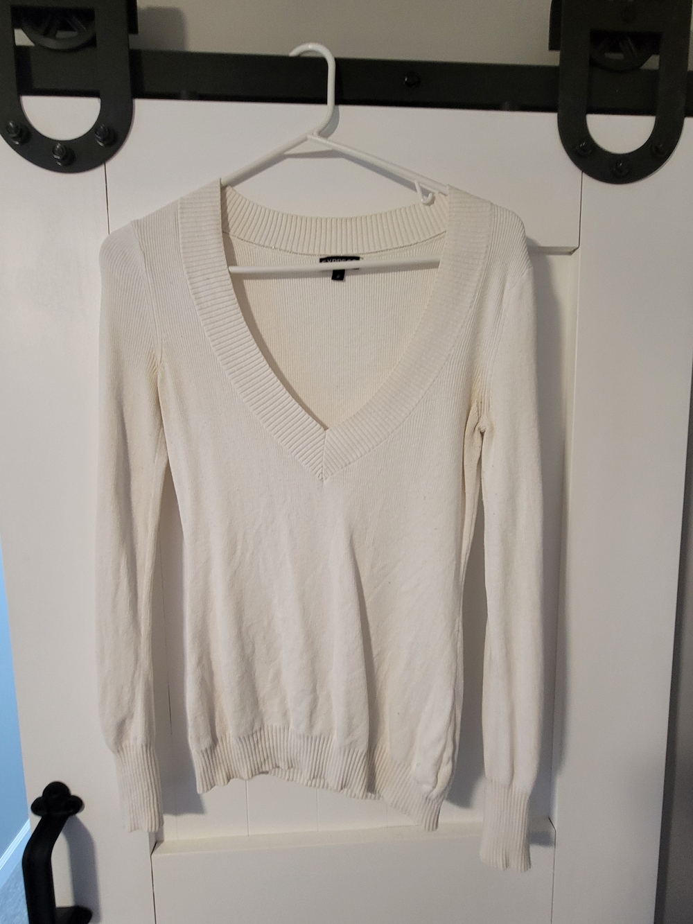 Express Cream V-Neck Ribbed Trim Sweater
